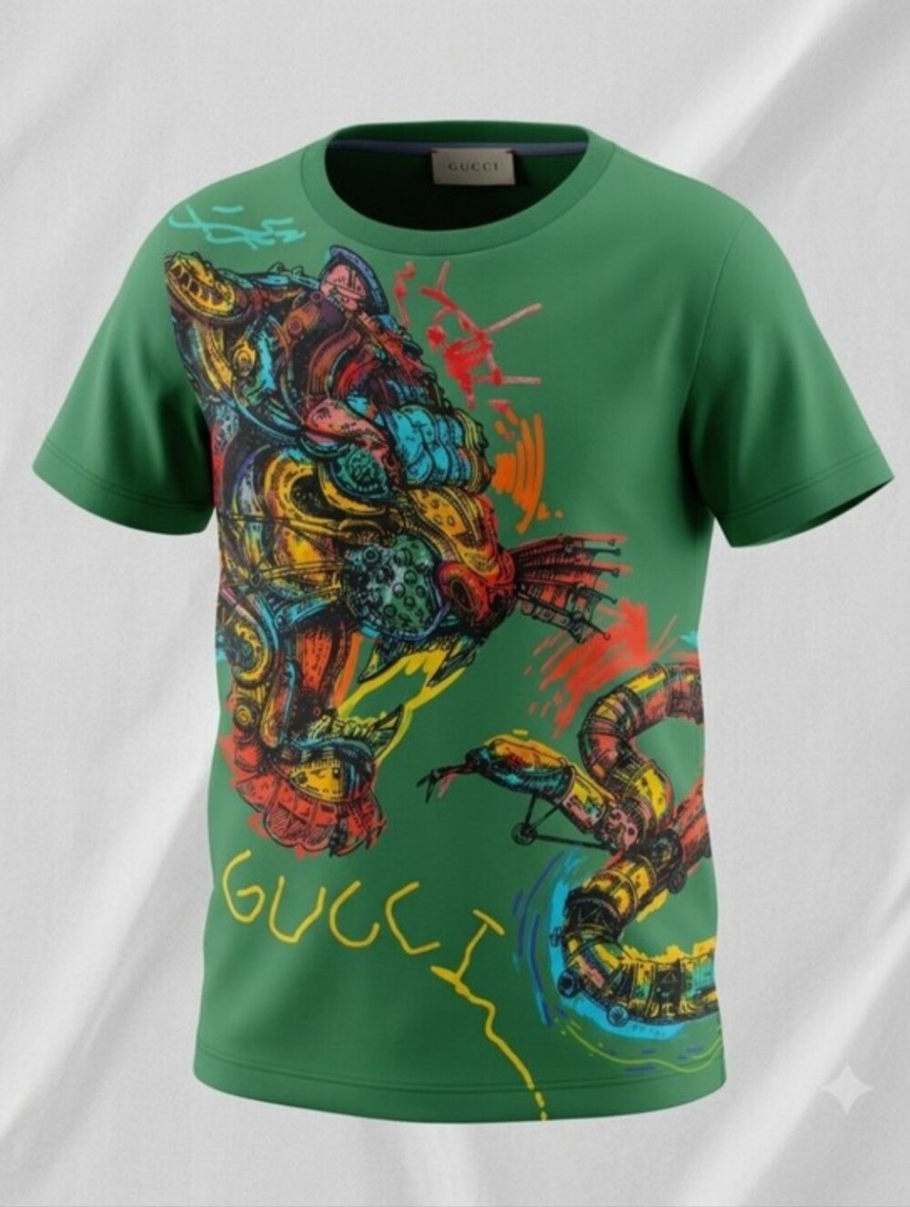 Gucci Kids Animalium Tiger Snake Graphic T-Shirt Green Size 5